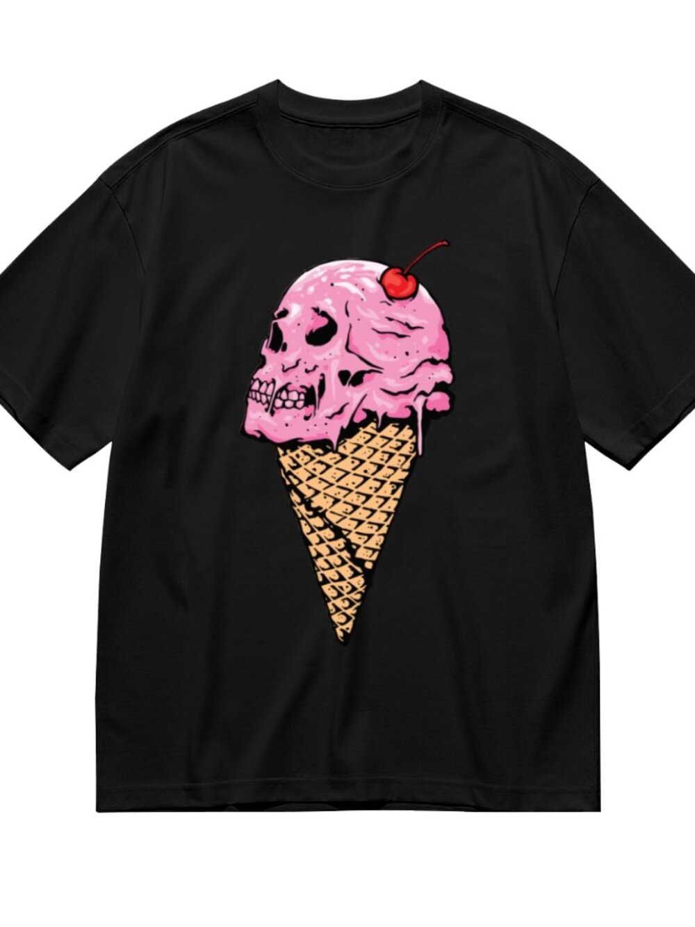 Black Graphic Tee with Pink Skull Ice Cream - Men's Short Sleeve - Picture 3 of 5